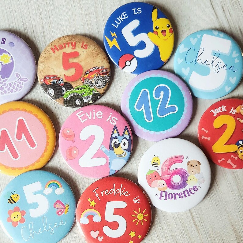 Kid's Birthday Party Badges - Number Badge - Personalized Birthday ...
