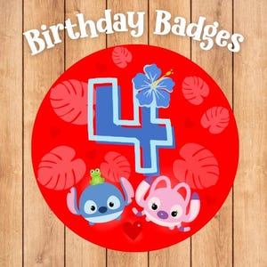 Insignias de cumpleaños para niños de Stitch - Insignia con número - Insignia de cumpleaños personalizada