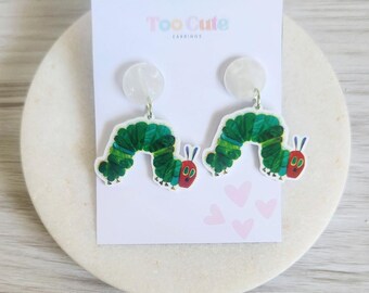 Caterpilla School Book Dangle Earrings • stainless steel earrings