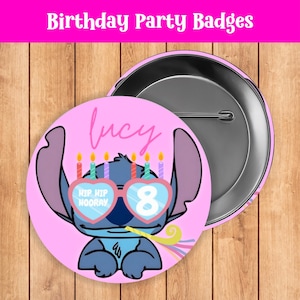 Insignias de cumpleaños para niños de Stitch - Insignia con número - Insignia de cumpleaños personalizada