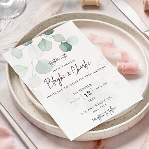 Greenery Wedding Invitation Template, Eucalyptus Wedding Invitation card, Greenery Gold Wedding invitation template Download
