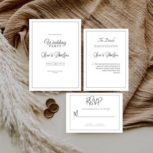 Hochzeitseinladungsvorlagenset, Hochzeitseinladungssuiten, Templett SOFORT-Download, elegante Hochzeitskarte, Beispieltext, bearbeitbar