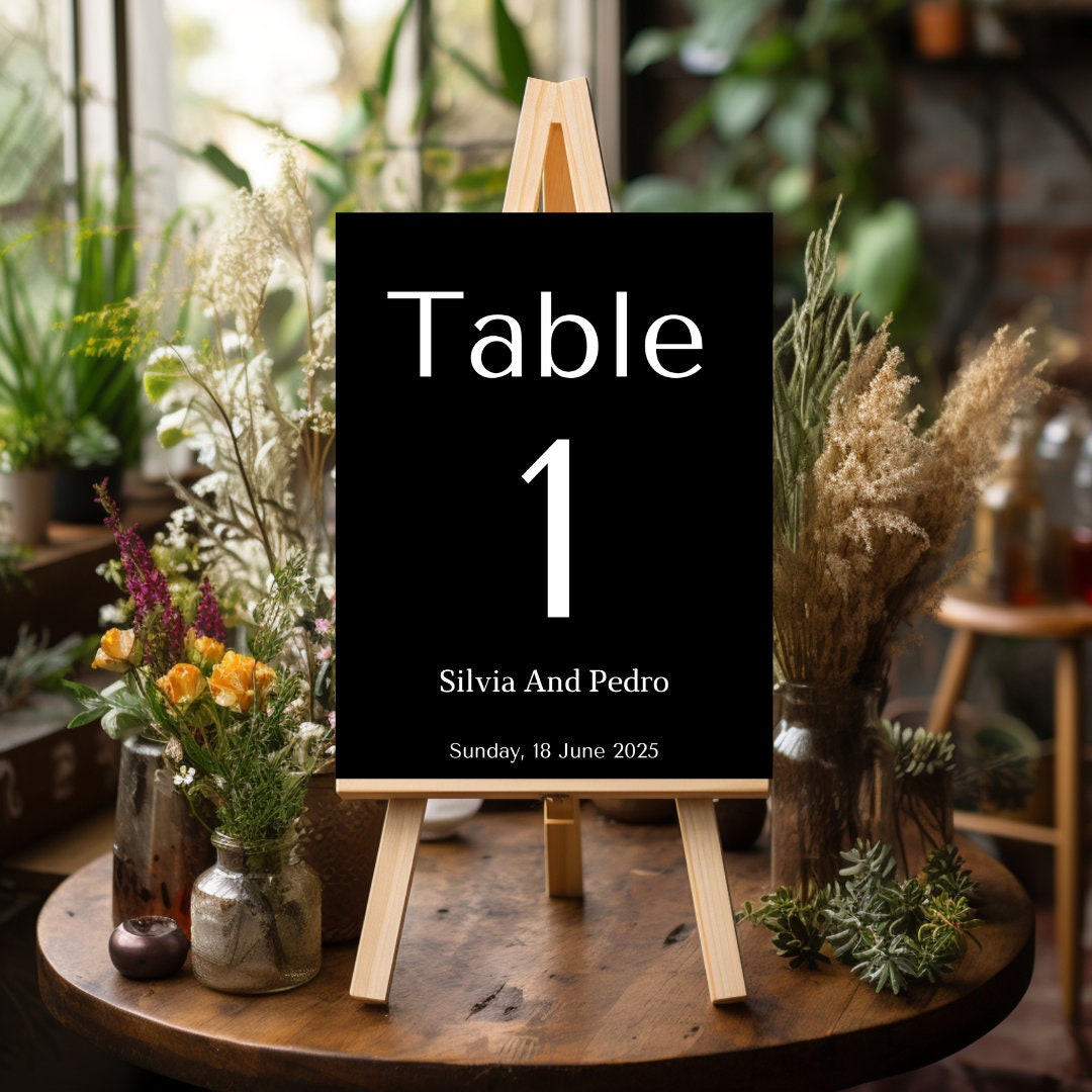 Black Table Number Templates 1, Black and White Wedding Table Number ...