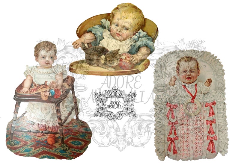 collage little girls Vintage German Paper Cuts Victorian Ephemera junk journal