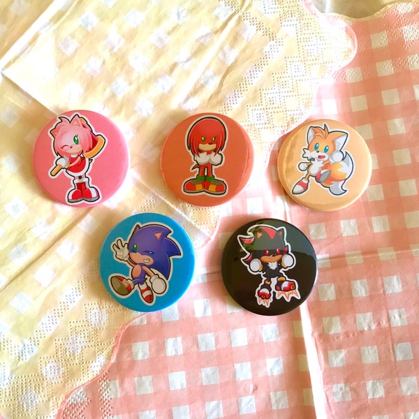 Sonic and friends || Pinback badges 45mm || Kawaii Style || Sonic || Tails || Knuckles || Amy Rose || Shadow