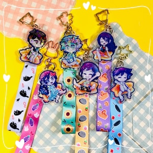 OMORI Keyrings headspace ver, keycharms and Accessories, Aubrey, Basil, Kel, Hero, Mari