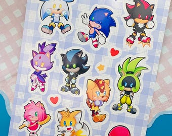 Sonic and friends sticker sheet, Glossy Vinyl Stickers, kawaii style, Cute series, Video Games, IDW Comics