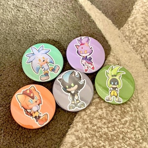 Sonic and friends Vol. 2, Pinback badges 45mm, Kawaii Style, Silver, Blaze, Mephiles, Trip, Surge
