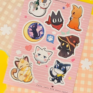 Cat Stickers || Anime Stickers || Nostalgic || Kawaii || Cute || Glossy Vinyl || Sticker Sheet || Anime Cats || Cartoon Cats ||