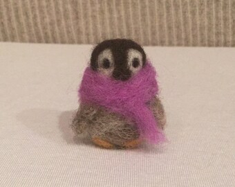 Needle Felt Penguin - Baby Penguin - Felt Animals - Penguin Ornament - Miniature - Penguin Plush - Penguin Gift - Bird - Penguin In Scarf