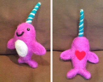 Needle Felt Narwhal - Kawaii - Whale - Felt Animals - Nautical - Felt Fish - Ocean - Narwhal Ring holder - Unicorn Plush - Narwhal Plush