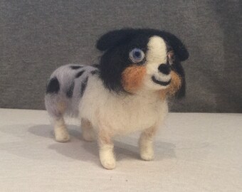Needle Felt Australian Shepherd Dog - Miniature Aussie Dog - Pet Portrait - Dog Ornament - Felt Dog - Pet Memorial