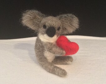 Needle Felt Koala - Koala Bear - Felt Heart - Felt Animal - Australia - Mothers Day - Koala Ornament - Gift For Her - Anniversary