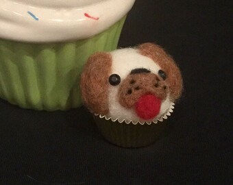 Needle Felt Pup-Cake - Kawaii Felt Dog - Felt Animals - Cupcake - Dog Art - Dog Ornament - Cute Home Decor - Dog Gift - Puppy - Dog Plush