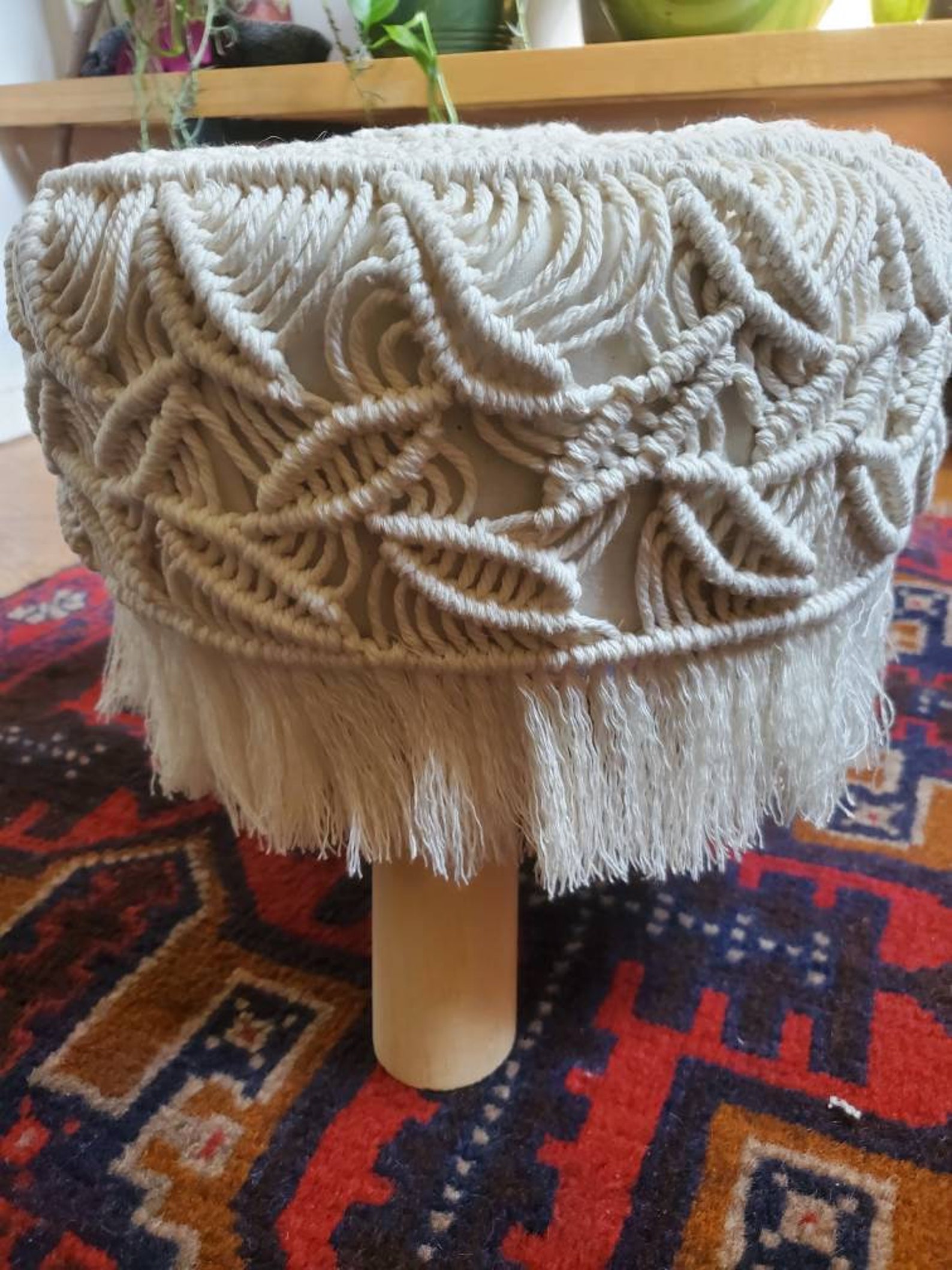 FREE SHIPPING Boho Macrame Footstool stool ottoman plant stand Etsy