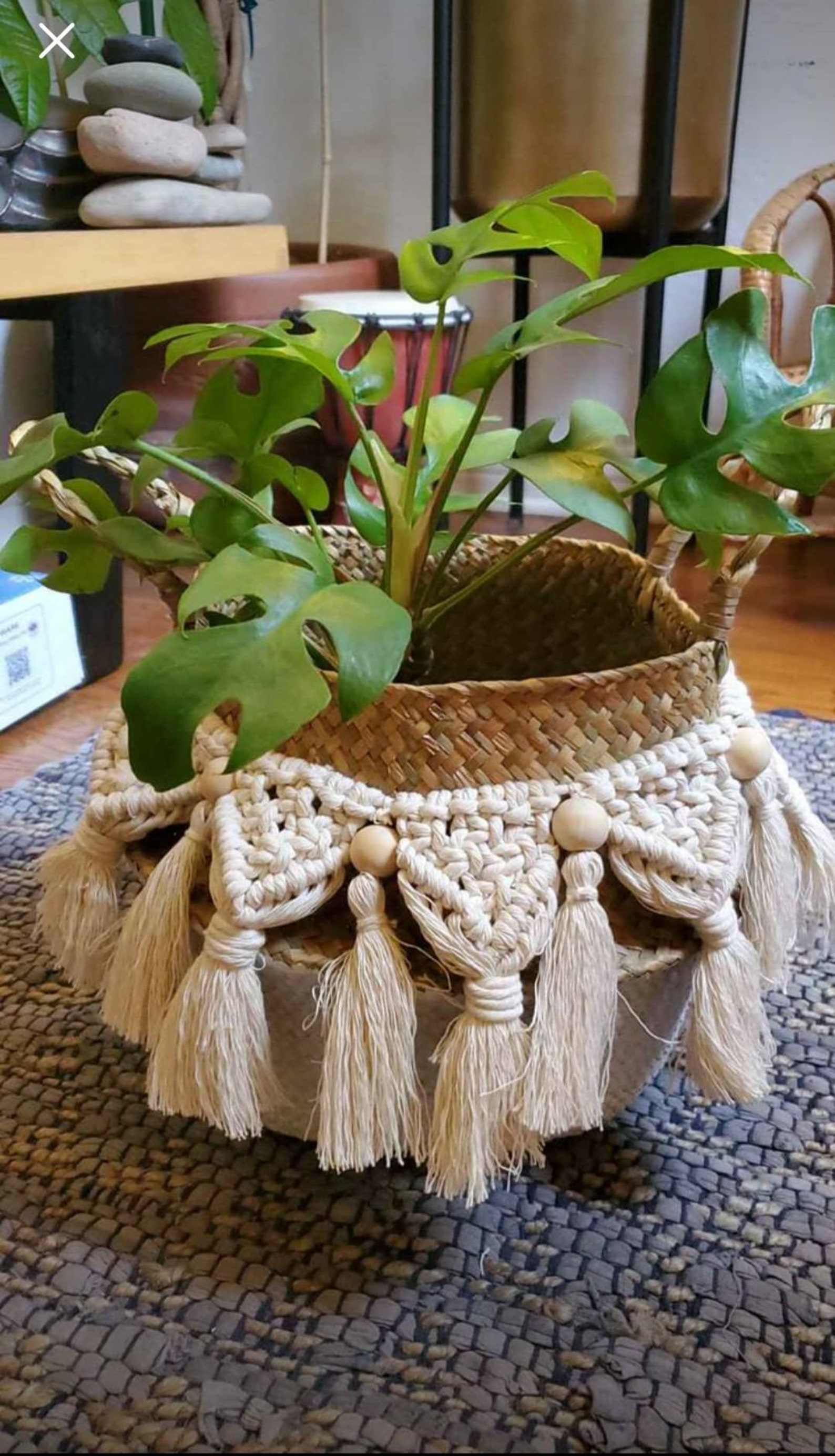 FREE SHIPPING Boho Woven Basket With Macrame Detail Etsy