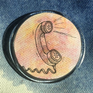 Landline Telephone Original Watercolor Pinback Button