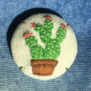 Cactus Plant Original Embroidery Pinback Button