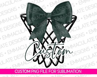 Aro de baloncesto verde y blanco personalizado con lazo PNG: Diseño sublimado de animadoras con espíritu escolar (descarga digital)