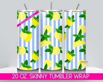 Italian Lemon Tumbler Wrap: Mediterranean Citrus Design (PNG Digital Download 20oz Skinny Tumbler