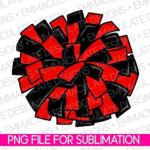 Red & Black Cheer Pom Pom PNG: School Spirit Digital Design