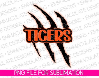 Tigres / Garra de tigre negra y naranja sublimada PNG / Animadoras PNG / Diseño sublimado de fútbol / Mascota de la escuela Tiger