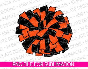 Black & Orange Cheer Pom Png: Sublimation Design (Digital Download)