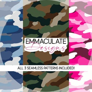 Hand-Illustrated Camo Seamless Pattern: Blue, Green, Pink (PNG Digital File)