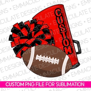 Custom Red & Black Cheer PNG: Pom Pom Megaphone Design (Digital Download