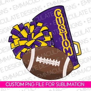 Custom Purple and Gold Pom Pom Megaphone Cheer PNG: School Spirit Cheerleading Sublimated Design (Digital Download)