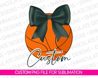 Balón de baloncesto verde y blanco personalizado con lazo PNG: Diseño sublimado de porristas con espíritu escolar (descarga digital)