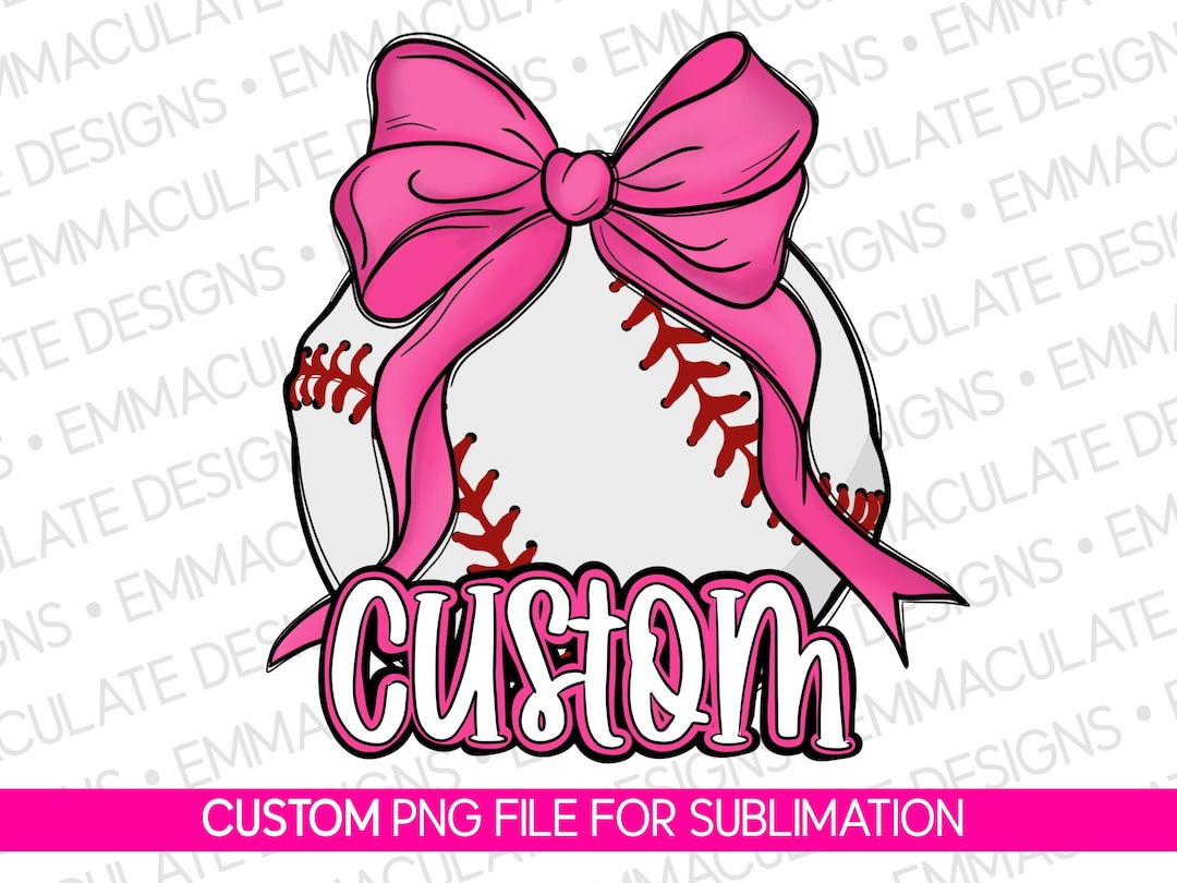 CUSTOM Coquette Athletic Pink Baseball With Bow PNG | Hand Drawn - Etsy