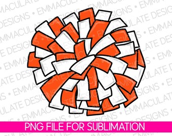 Orange & White Cheer Pom Pom PNG: School Spirit Sublimation (Digital Download)
