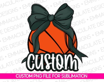 Balón de baloncesto verde y blanco personalizado con lazo PNG: Diseño sublimado de porristas con espíritu escolar (descarga digital)