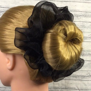 Black Crystal Organza XL Scrunchie Hair Ties - Ponytail Holder - Hair Accessories  - 5 inch