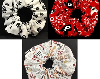 Dog Theme Scrunchie Hair Ties/Cotton/Hair Accessories/Ponytail Holder/Choice of Dog Fabric Print