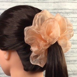 Peach Orange Crystal Organza XL Scrunchie Hair Ties - Ponytail Holder - Hair Accessories  - Approx 5  inches wide