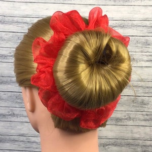 Red Crystal Organza XL Scrunchie Hair Ties - Ponytail Holder - Hair Accessories  - Approx 5 inch wide