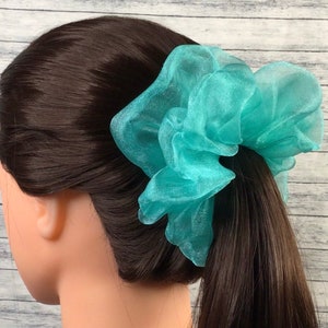 Light Teal Green Crystal Organza XL Scrunchie Hair Ties - Ponytail Holder - Hair Accessories  - Approx 5  inches wide