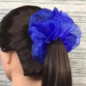Royal Blue Crystal Organza XL Scrunchie Hair Ties - Ponytail Holder - Hair Accessories  - Approx 5 inches wide