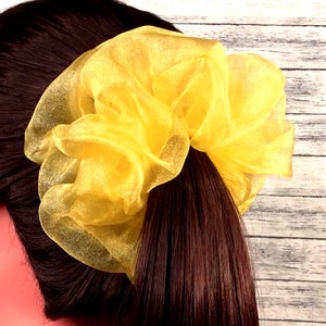 Gold Yellow Crystal Organza XL Scrunchie Hair Ties - Ponytail Holder - Hair Accessories  - Approx 5 inches wide