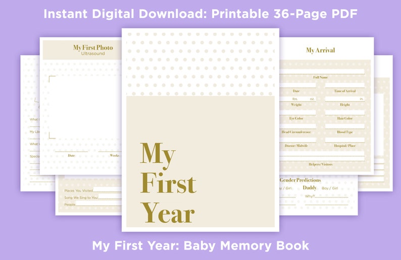 Ma première année, livre pour bébé, pages imprimables du livre pour bébé, livre de souvenirs pour bébé, livre d'étapes pour bébé, livre de souvenirs imprimable, téléchargement immédiat image 4