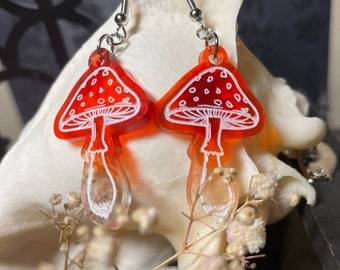 Fly Amanita Mushroom Earrings || Handmade Fungus Resin Art ||  Cottagecore Witchy Gifts|| Psychedelic Pendant ||