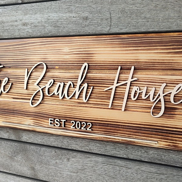 Beach House Sign, gepersonaliseerd aangepast houten bord, 3D buitenbord, Beach House Gift, Beach House Decor, Beach House Life, Custom Family Sign