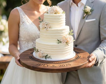 Personalized Engraved Cake Stand, Wooden Wedding Cake Display, Custom Gift