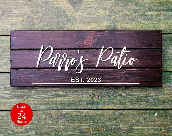 Personalized Family Name Patio Sign, Personalized Patio Sign, Outdoor Patio Sign, Custom Wooden Sign, Rustic Patio Wall Art, Backyard Sign