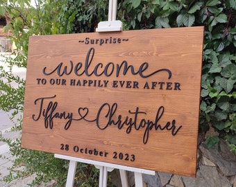Welcome to Our Happily Ever After Sign, Personalized Wedding Entrance Sign, Handmade We're Married Sign, WELCOME TO Our ENGAGEMENT Sign