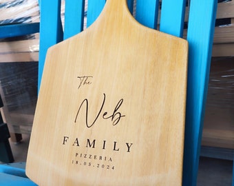 Family Name Personalized Pizzeria Peel, Housewarming, Anniversary Gifts, Pizza Lovers, Engraved Wood Platter Tray, Wedding Year Est. Gift