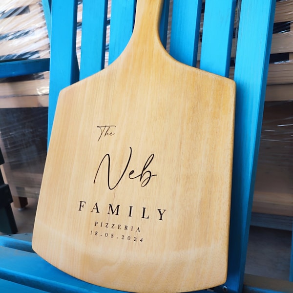 Family Name Personalized Pizzeria Peel, Housewarming, Anniversary Gifts, Pizza Lovers, Engraved Wood Platter Tray, Wedding Year Est. Gift