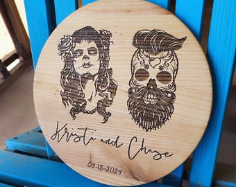 Aangepaste snijplank suikerschedel, gotisch huwelijkscadeau, till Death Do Us Part